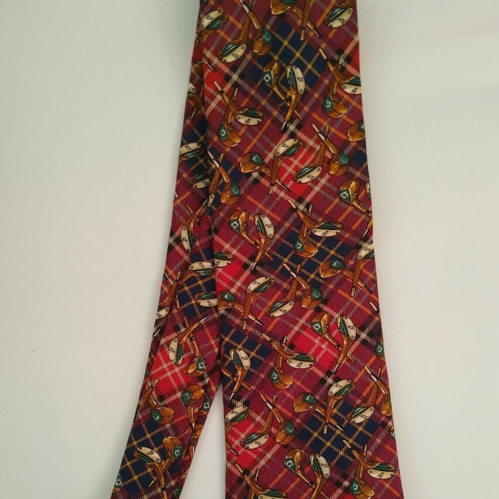 Hatfield House 100% Silk Tie Necktie Golf Clubs Design Made In USA.